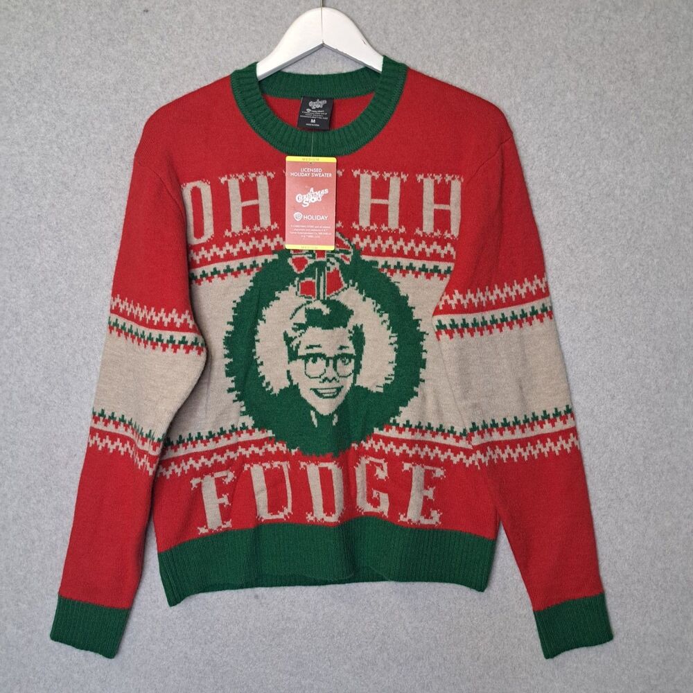 A Christmas Story Men's Medium Oh Fudge Sweater Ralphie Ugly Classic